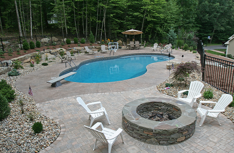 Swimming pool and stamped concrete project example 137